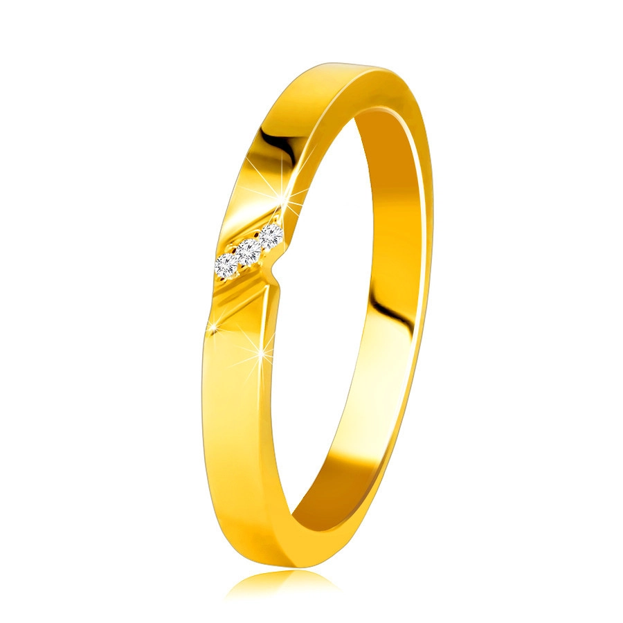 Obroučka ve žlutém 14K zlatě - prsten s jemným zářezem a zirkonovou linií - Velikost: 58
