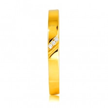 Obroučka ve žlutém 14K zlatě - prsten s jemným zářezem a zirkonovou linií