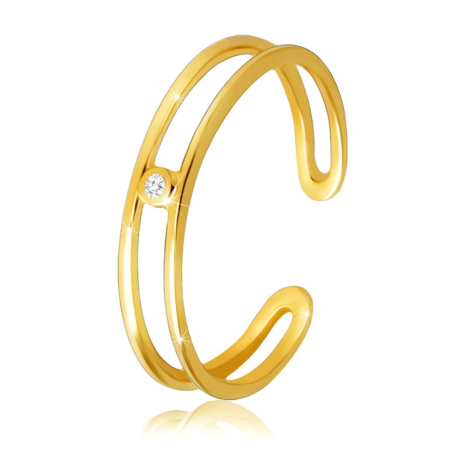 Zlatý 14K prsten - otevřená linie ramen, zdobený zirkonem - Velikost: 51