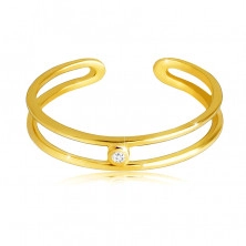 Zlatý 14K prsten - otevřená linie ramen, zdobený zirkonem