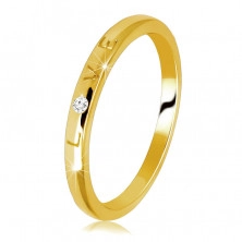 Obroučka ve žlutém 585 zlatě - prsten s vygravírovaným nápisem "LOVE", kulatý zirkon