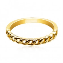 Prsten ze žlutého 585 zlata - dvě vzájemně propletené linie ramen s výřezy uprostřed tvořící řetěz