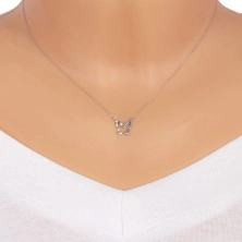 Diamantový náhrdelník v bílém 14K zlatě - přívěsek ve tvaru motýla s pěti brilianty na křídle