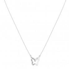 Diamantový náhrdelník v bílém 14K zlatě - přívěsek ve tvaru motýla s pěti brilianty na křídle
