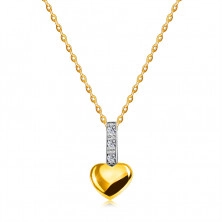 Diamantový náhrdelník v kombinovaném 9K zlatě - drobné srdíčko s linií briliantů na oblouku, tenký řetízek