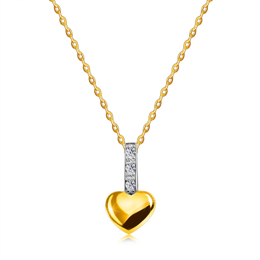 Levně Diamantový náhrdelník v kombinovaném 9K zlatě - drobné srdíčko s linií briliantů na oblouku, tenký řetízek