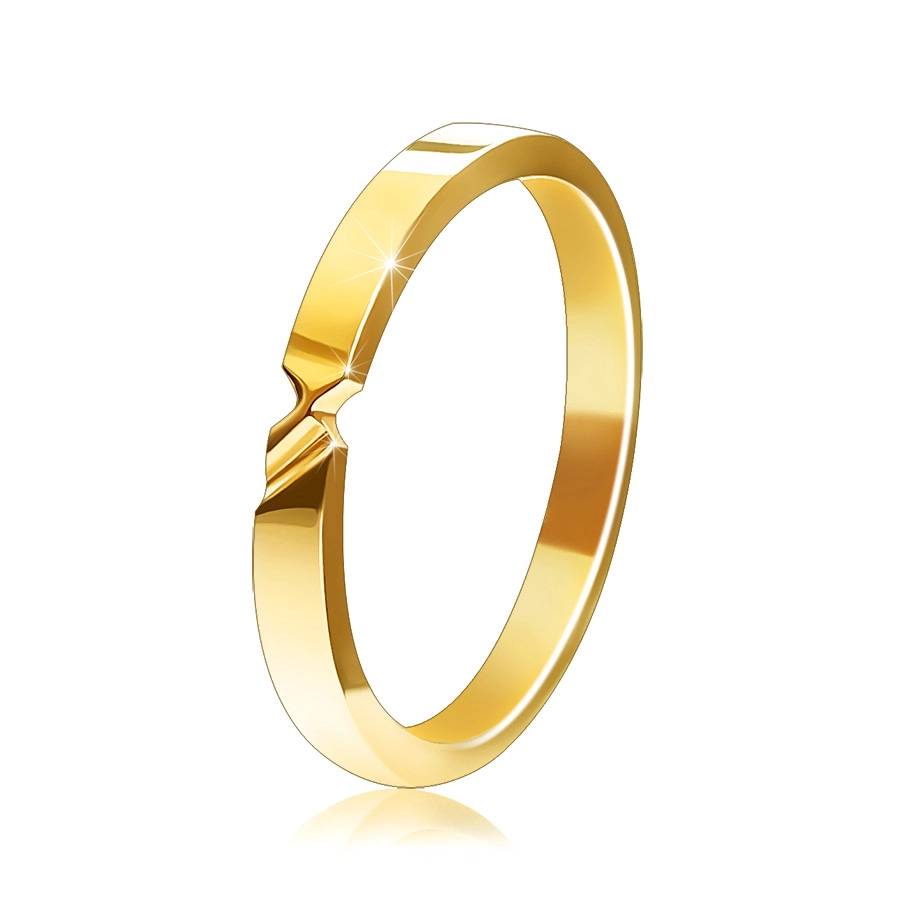 Zlatá 14K obroučka - prsten se dvěma zářezy a hladkými rameny - Velikost: 52