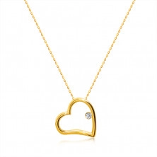 Diamantový náhrdelník ve žlutém 14K zlatě - lesklý obrys srdce s briliantem