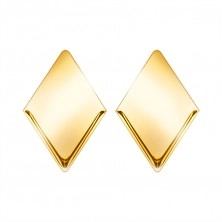 Náušnice ze žlutého zlata 375 - zrcadlový plochý kosočtverec, puzety