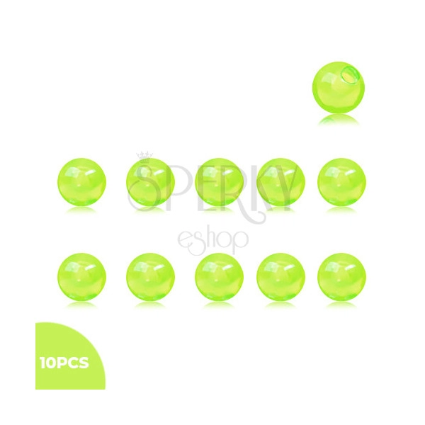 Průhledná akrylová kulička na piercing se závitem - neonově zelená barva, 5 mm, sada 10 ks