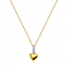 Diamantový náhrdelník v kombinovaném 14K zlatě - drobné srdíčko s linií briliantů na oblouku, tenký řetízek