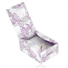 Dárková krabička na šperky - slonovinově bílý podklad s fialovým motivem diamantových květů