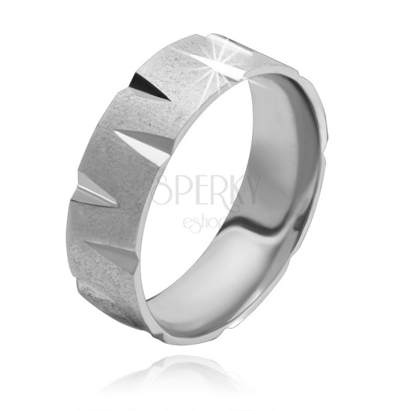 Stříbrný prsten 925 - matný povrch, lesklé trojúhelníkové zářezy, 6 mm