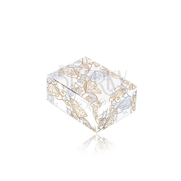 Dárková krabička na šperky - slonovinově bílý podklad s motivem diamantových květů ve zlaté barvě