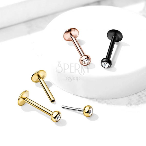 Piercing do brady, rtu a ucha z oceli 316L - krystal v kulaté objímce, zasouvací zapínání, 8 mm