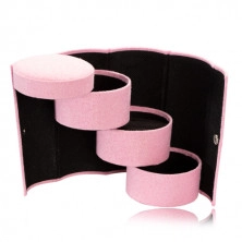 Šperkovnice v růžovém barevném provedení - tvar válce, tři přihrádky