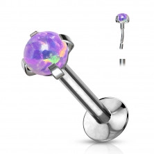 Zasouvací piercing do rtu, brady a ucha z oceli 316L - syntetický opál v květináči, 6 mm