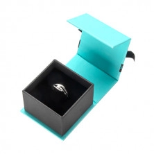 Dárková krabička na diamantové šperky - tyrkysová s logem a černou mašlí, čtvercová