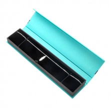 Dárková krabička na diamantové šperky - tyrkysová s logem a černou mašlí, podlouhlý tvar