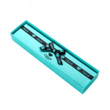 Dárková krabička na diamantové šperky - tyrkysová s logem a černou mašlí, podlouhlý tvar