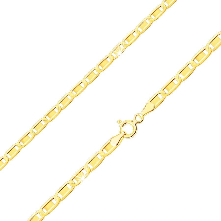 Levně Řetízek ve žlutém zlatě 585, lesklá oválná očka, hladký obdélník, 550 mm