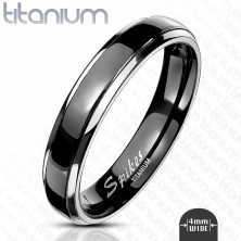 Prsten z titanu - hladká obroučka s vystupujícím černým středem a okraji ve stříbrné barvě, 4 mm