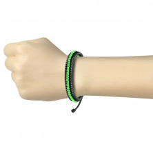 Černý kožený náramek - propletená zelená šňůrka, nastavitelná délka
