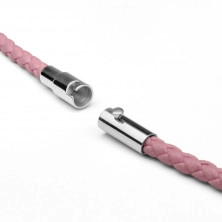 Šňůrkový náhrdelník z růžové kůže – pletený vzor, magnetické zapínání s pojistkou