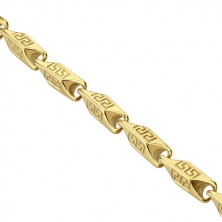 Náhrdelník z nerezové oceli, zlatá barva – zkosené čtvercové články s řeckým vzorem