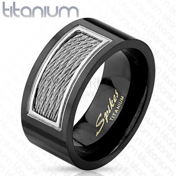 Černá titanová obroučka – obdélníkový výřez, kovový kroucený drát, různé velikosti