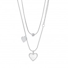 Dvojitý náhrdelník z oceli 316L - hladké a perleťové srdce, lesklá kulička