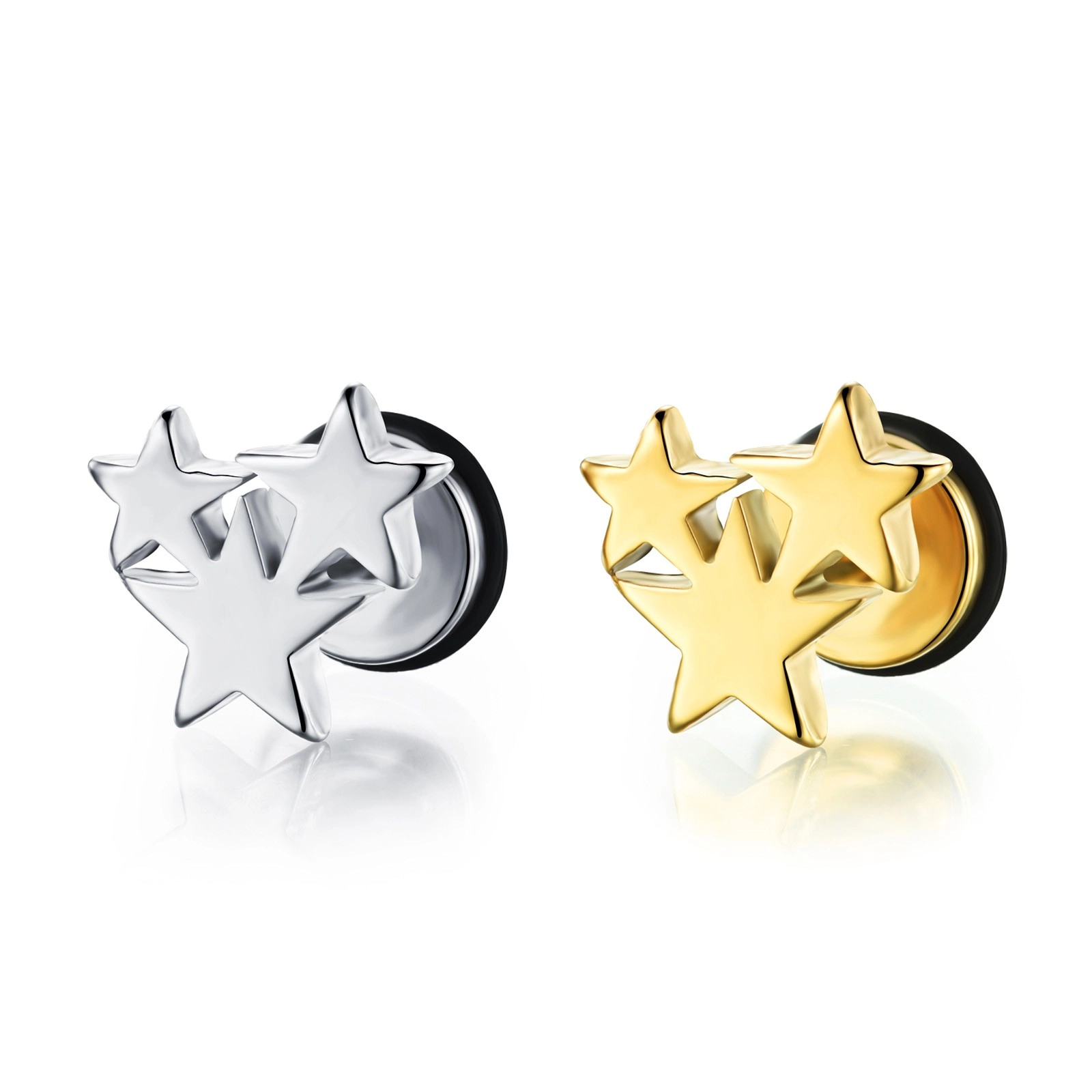 Falešné ocelové plugy do uší - spojené hvězdy, různé vzory - Barva: Zlatá