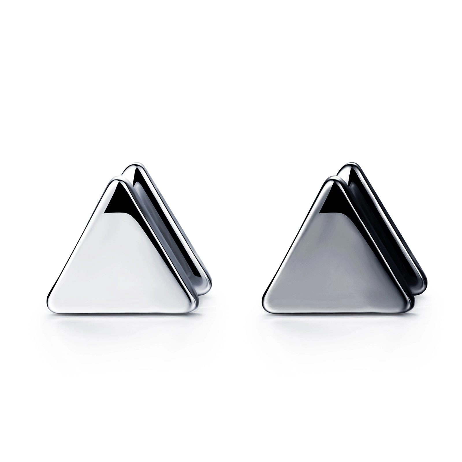 Falešný piercing do ucha z oceli 316L - hladké trojúhelníky, různé barvy - Barva piercing: Stříbrná