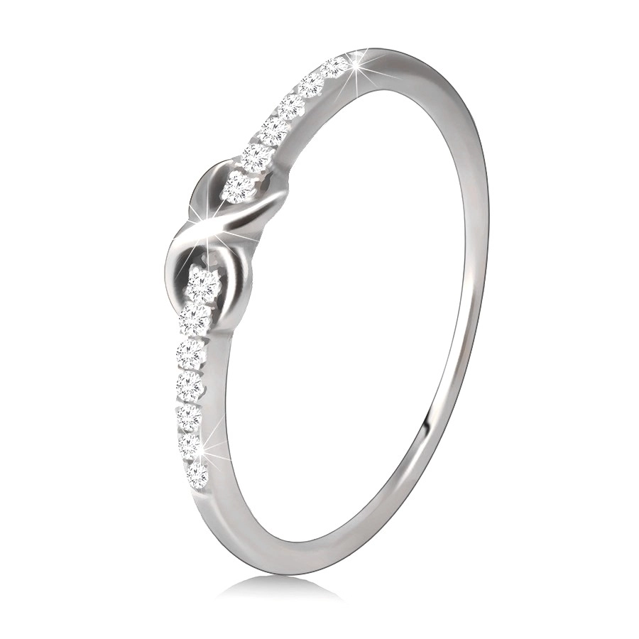 Stříbrný prsten 925 - smyčka ve tvaru osmičky, čirý zirkon - Velikost: 59