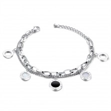 Dvojitý ocelový náramek - černé a perleťové kroužky, prsteny