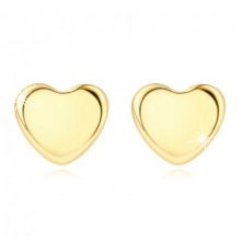 Náušnice ze 14karátového žlutého zlata - symetrické srdce, puzetky