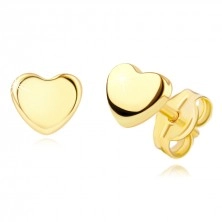 Náušnice ze 14karátového žlutého zlata - symetrické srdce, puzetky