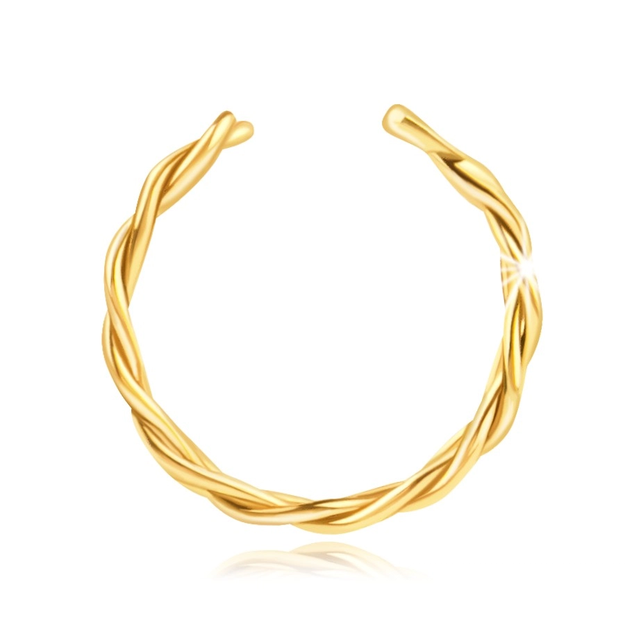 Piercing ze žlutého zlata 585 - dvojitý kroužek v uchu se vzorem pleteného lana