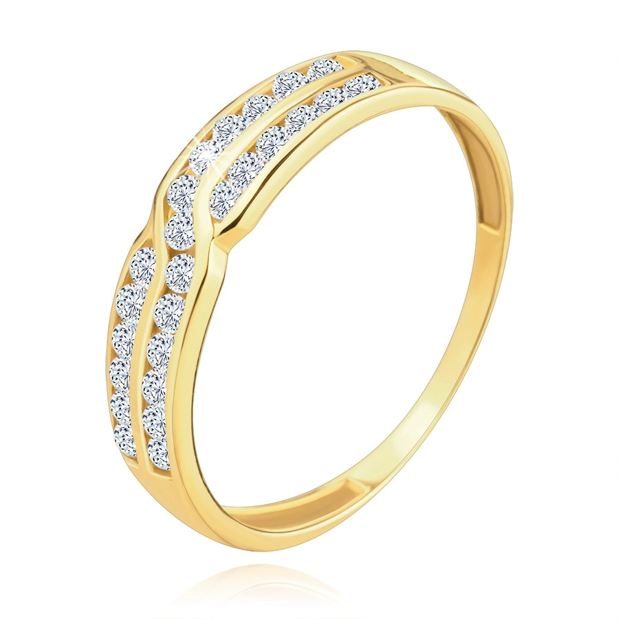 Zlatý prsten 585 - dvojitá řada kulatých zirkonů - Velikost: 52