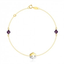 Náramek ze 14karátového kombinovaného zlata - květina, fialové krystaly Swarovski