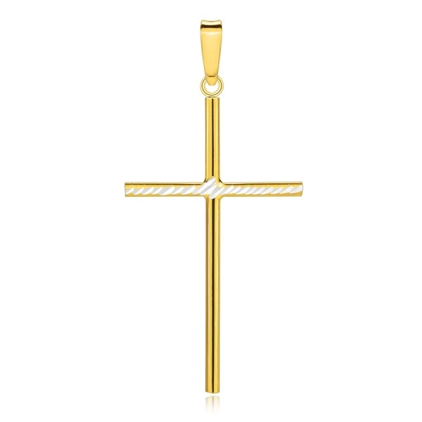 Stříbrný přívěsek 925 - zlato a stříbro, latinský kříž, šikmé proužky