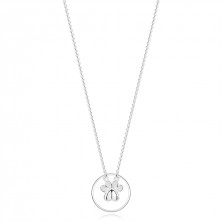 Stříbrný 925 náhrdelník - srdcová tlapka, tenký kroužek, kulaté zirkony