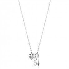 Stříbrný náhrdelník 925 - černý briliant, srdce, symbol nekonečna, šíp