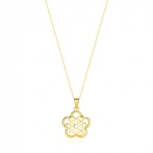 Zlatý náhrdelník 585 - pletená květina, čiré zirkony