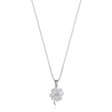 Stříbrný náhrdelník 925 - čtyřlístek, okvětní lístky ve tvaru srdce, čiré zirkony