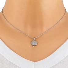 Stříbrný náhrdelník 925 - čtyřlístek, okvětní lístky ve tvaru srdce, čiré zirkony