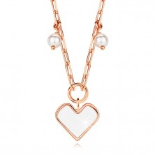 Náhrdelník ze stříbra 925 - barva růžového zlata, srdce, syntetické perličky