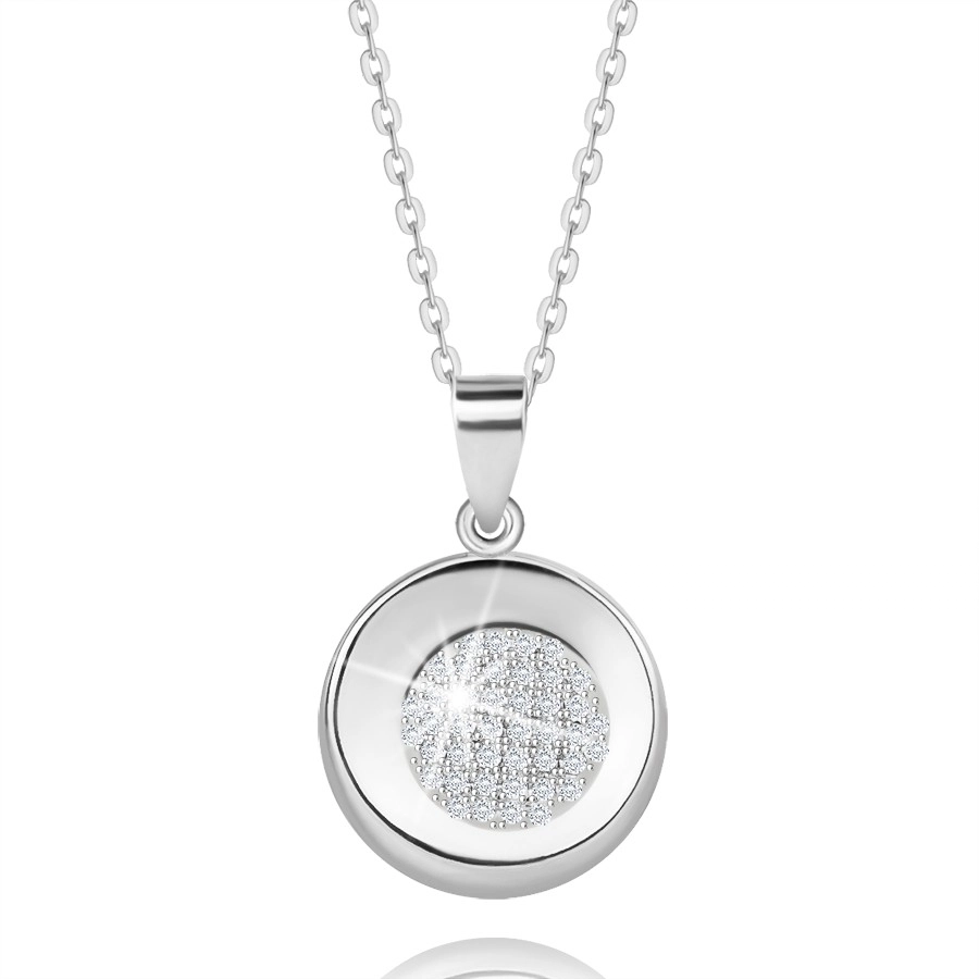 Stříbrný 925 náhrdelník - kroužek, mřížka se zirkony, jemný řetízek