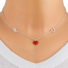 Stříbrný 925 náhrdelník - ochranné oko, červené srdce, písmeno "U", čiré zirkony