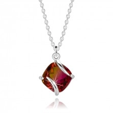 Stříbrný náhrdelník 925 - červený turmalín, hladké oblouky, tenký řetízek